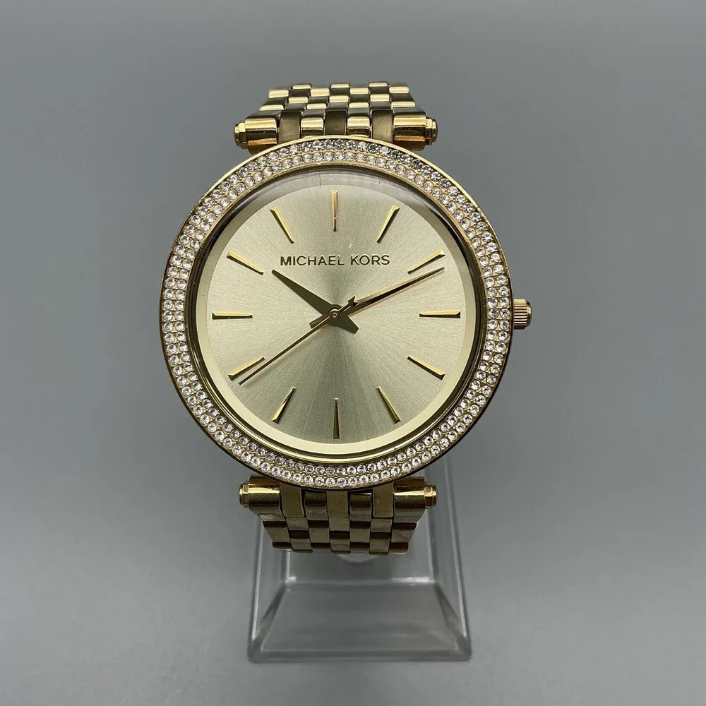 Michael Kors Darci Womens Watch 39mm Gold Crystals MK-3191 New Battery 6.25" - Picture 3 of 15